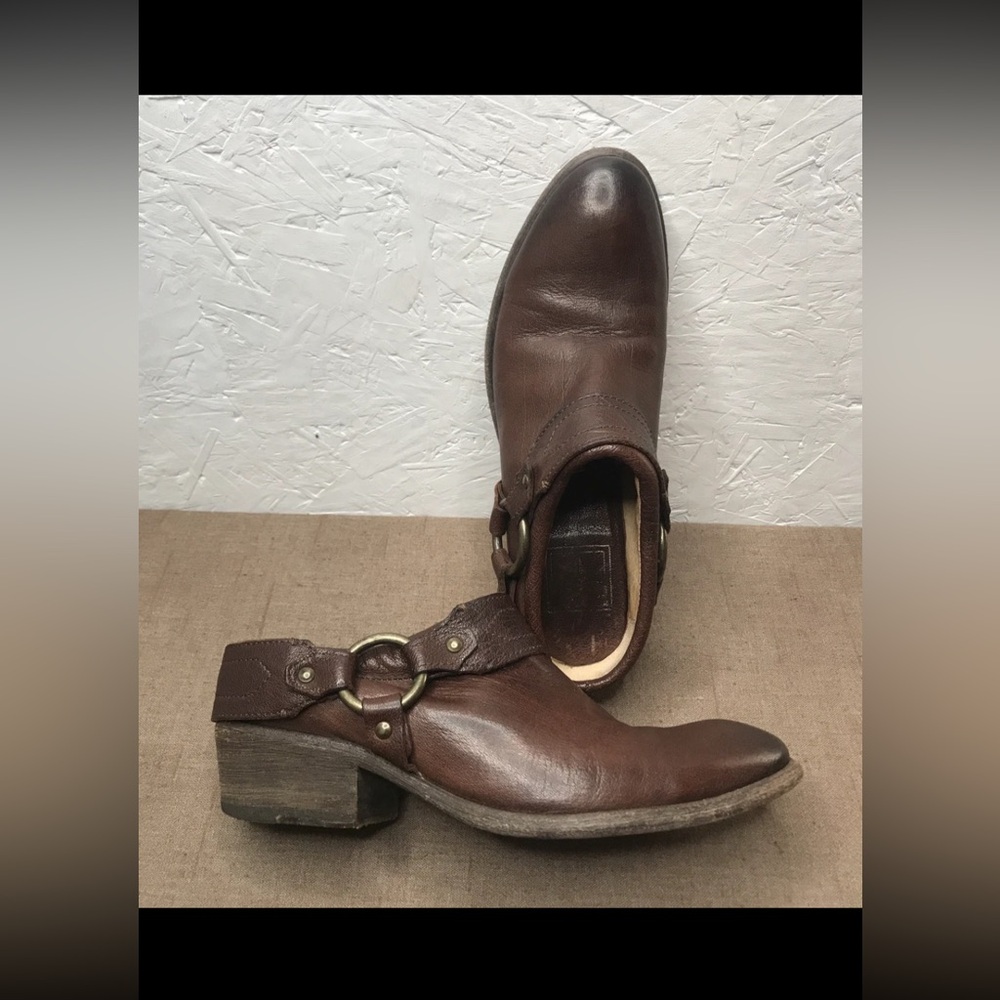 Frye Carson Harness Women's Mules Clogs Booties Brown Leather Moto Size 7.5B